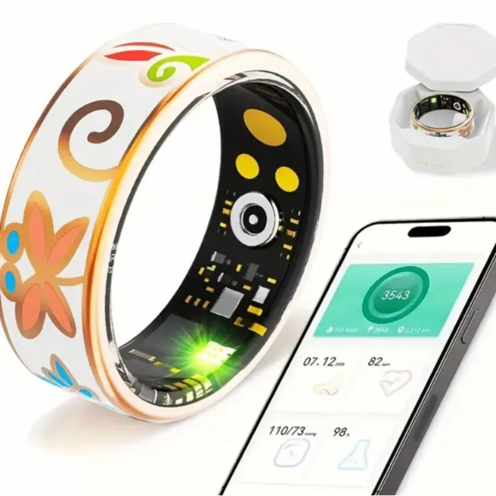 Smart Fitness Ring with Floral Design - White and Gold NIB NEW IN BOX